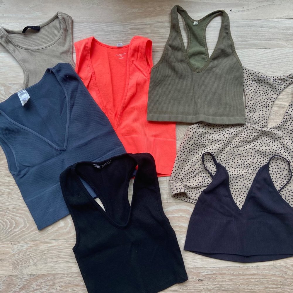 Bundle of 7 Crop Tanks / Bralettes Including Free People, Nikibiki, Zara, A&F...